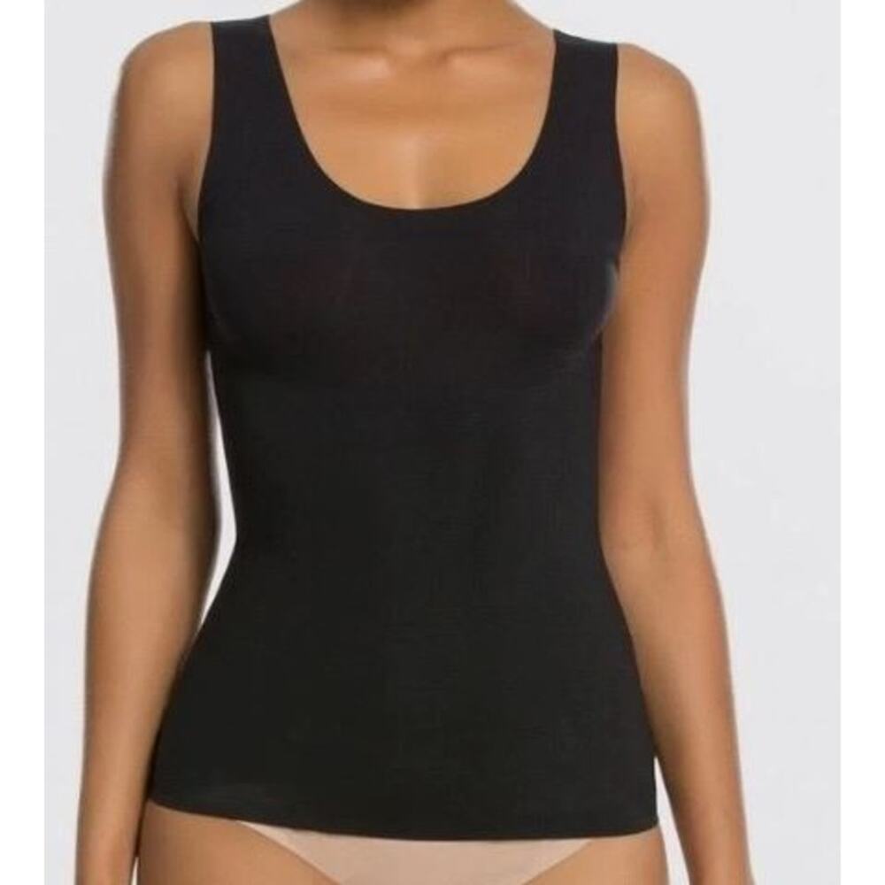 Spanx Size 1X Slimplicity Scoop Neck Camisole Tank Black Cheetah Print Lining
